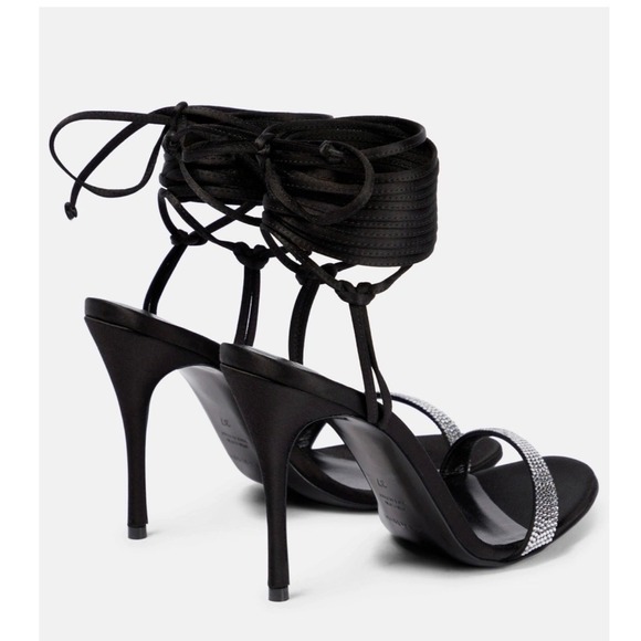 Magda Butrym Black Satin Crystal Embellished Lace Up Stiletto  Heels 39 NWOB - Picture 4 of 13